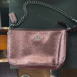 Coach Pink Metallic Wristlet Clutch